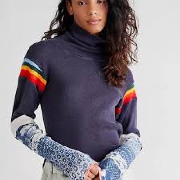 We The Free Sweaters - Rare-We the Free-Free People-Rainbow of Love turtleneck in Navy, Large